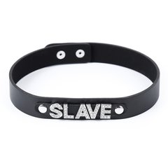 Ошейник с надписью SLAVE из страз DS Fetish, кожзам, черный