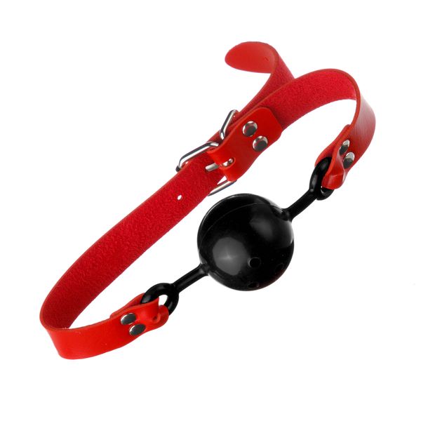 Кляп кулька DS Fetish, чорна на червоному ремінці